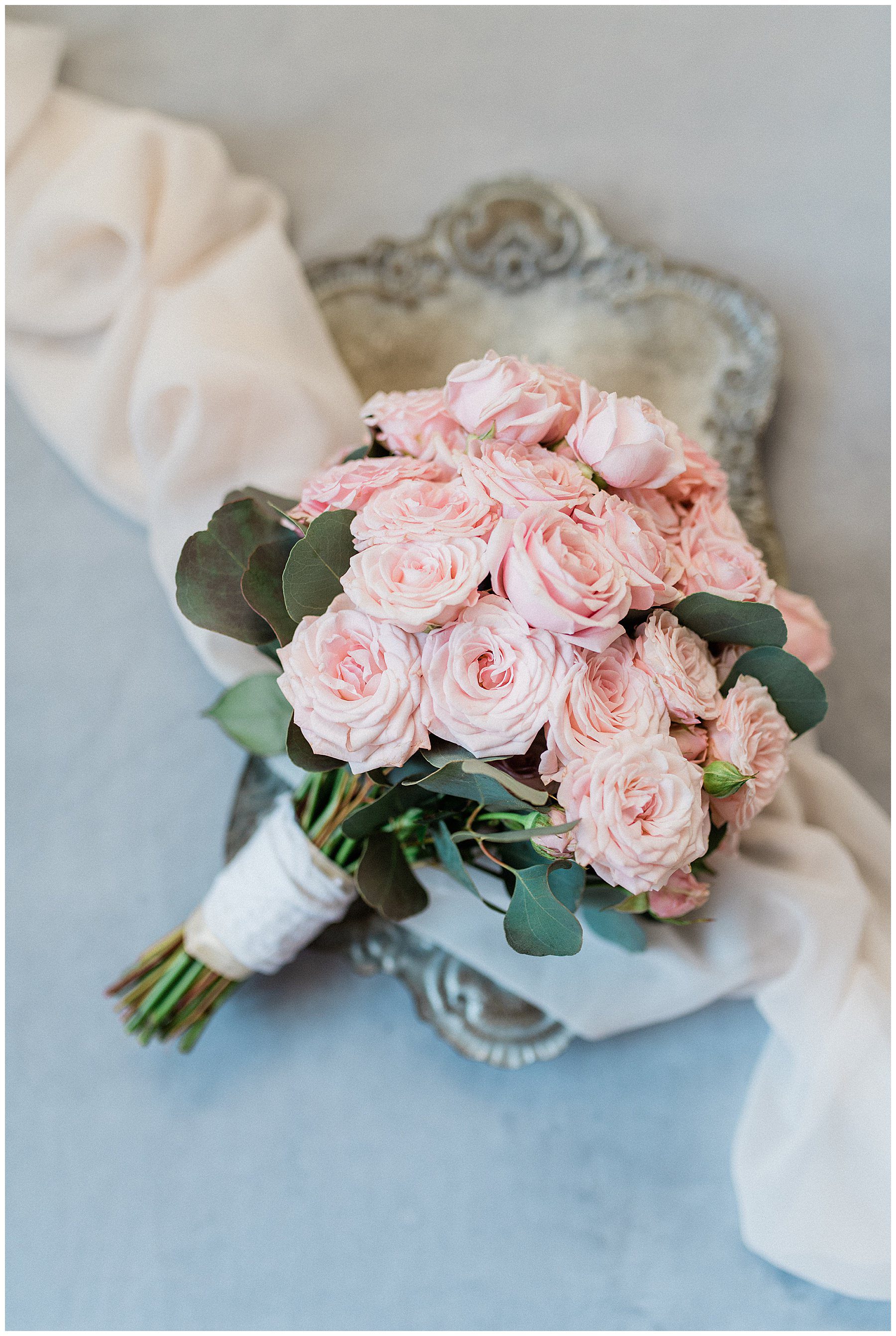 elegant pink rose wedding bouquet