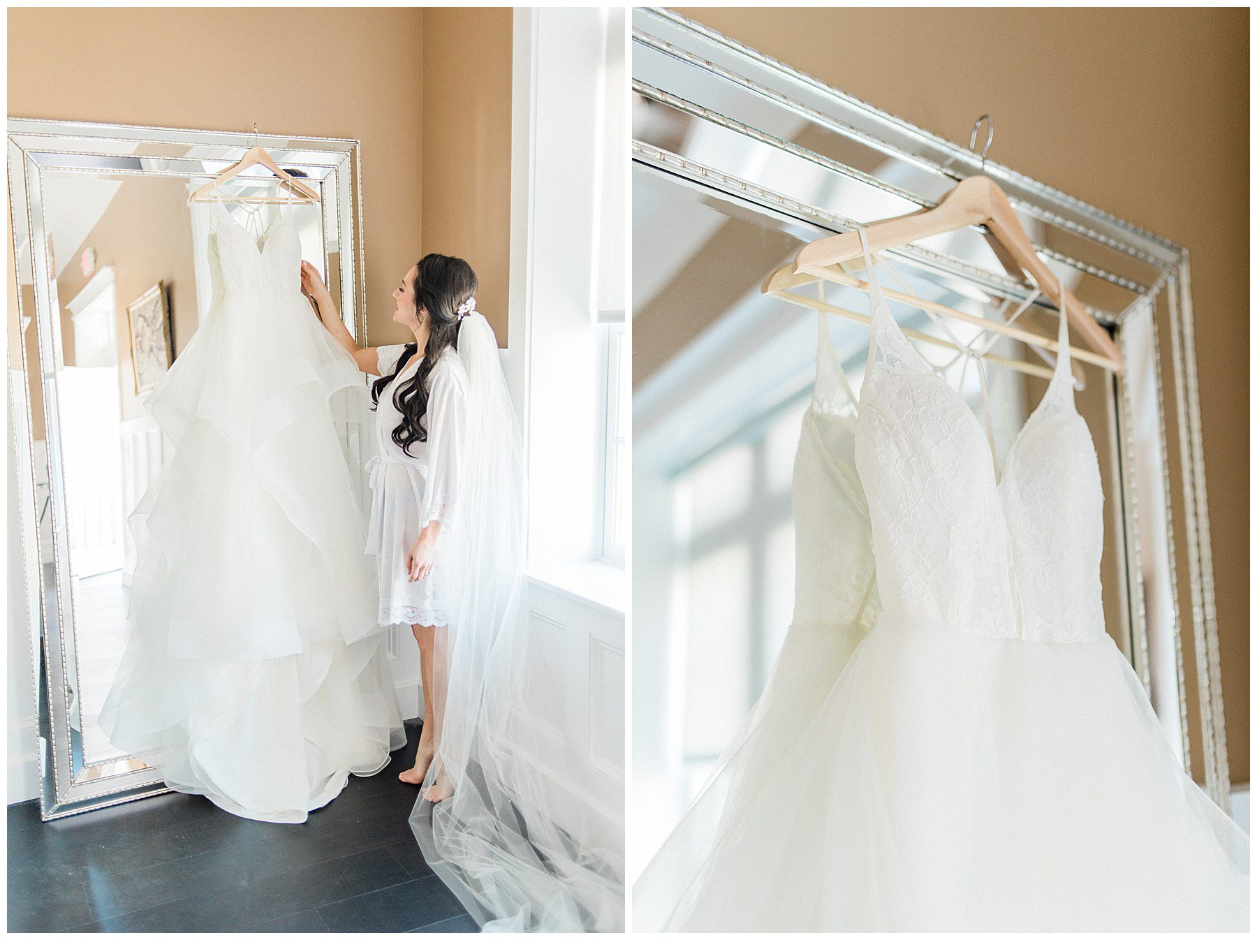 bride and wedding dress before Elegant Ryland Inn Wedding in Whitehouse Station, NJ
