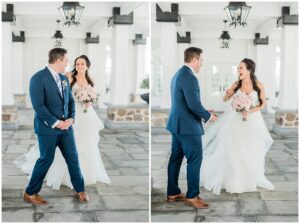 bride and groom see each other for the first time on wedding day