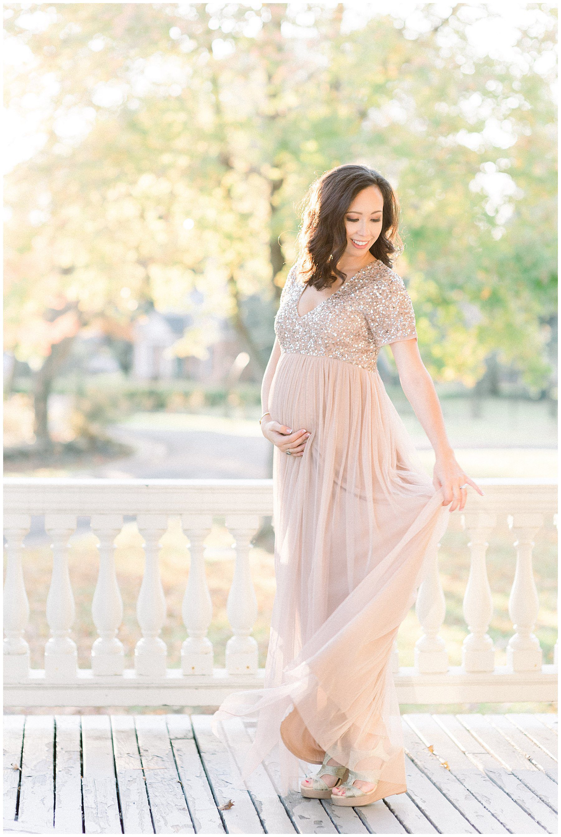 glowing mama to be during Glen Foerd Maternity Portraits in Philadelphia, PA