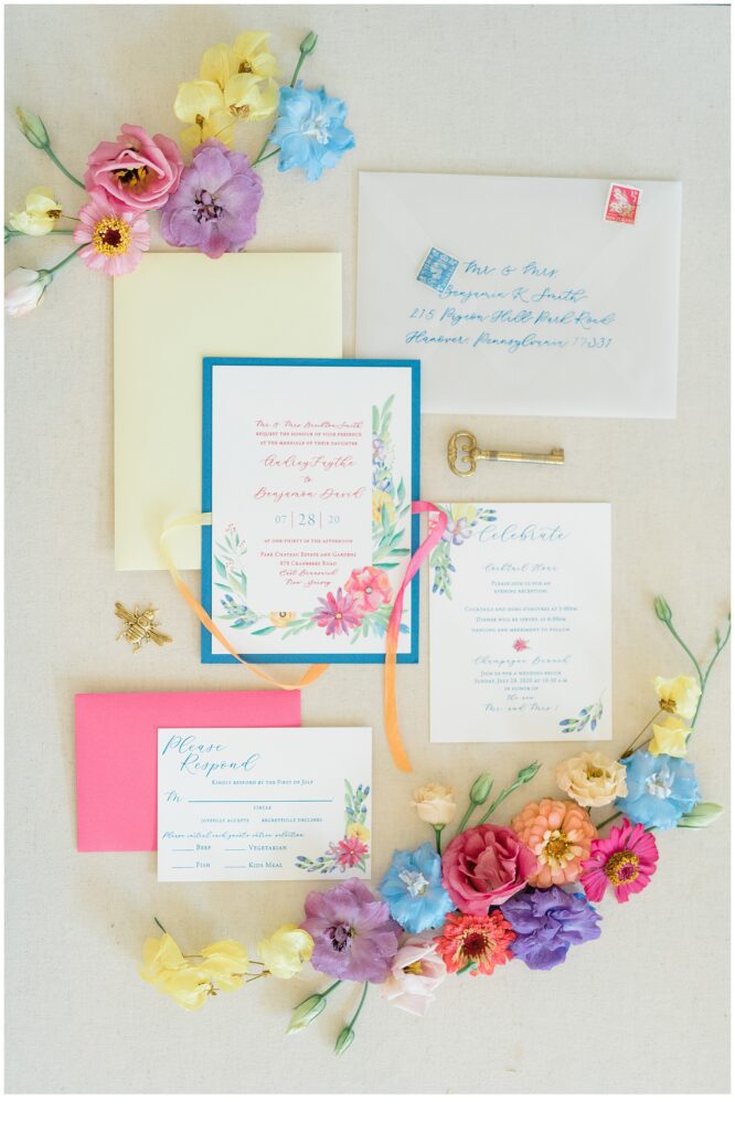 bright and colorful wedding invitations