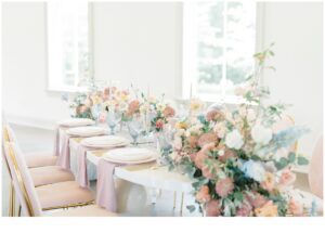 dreamy florals decorate table at NJ Wedding at Park Chateau
