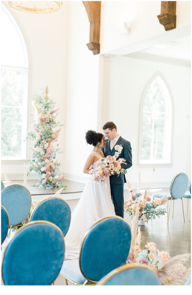 bride and groom inside chapel at Park Chateau in NJ