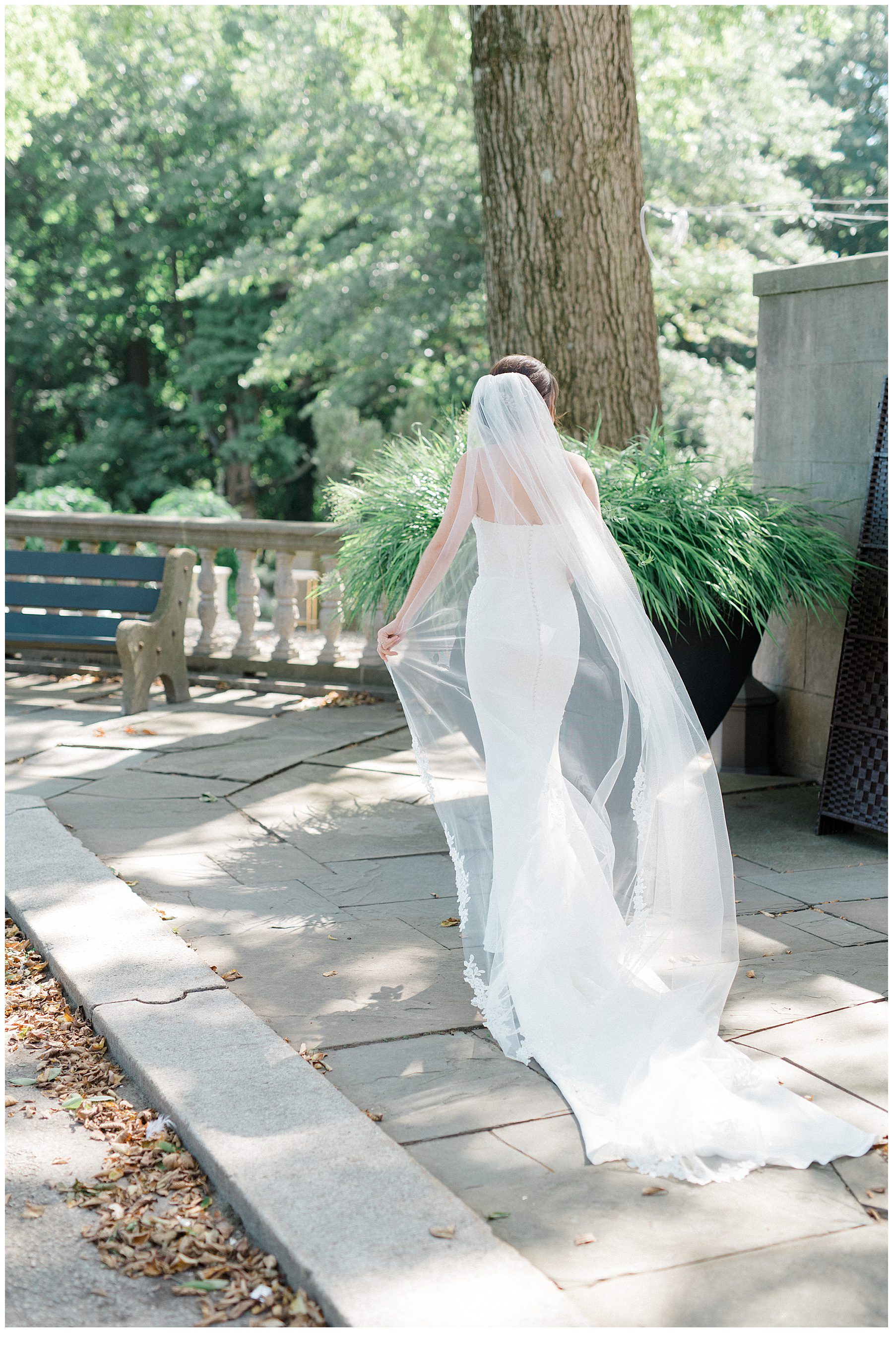 bride walking through garden at Curtis Arboretum