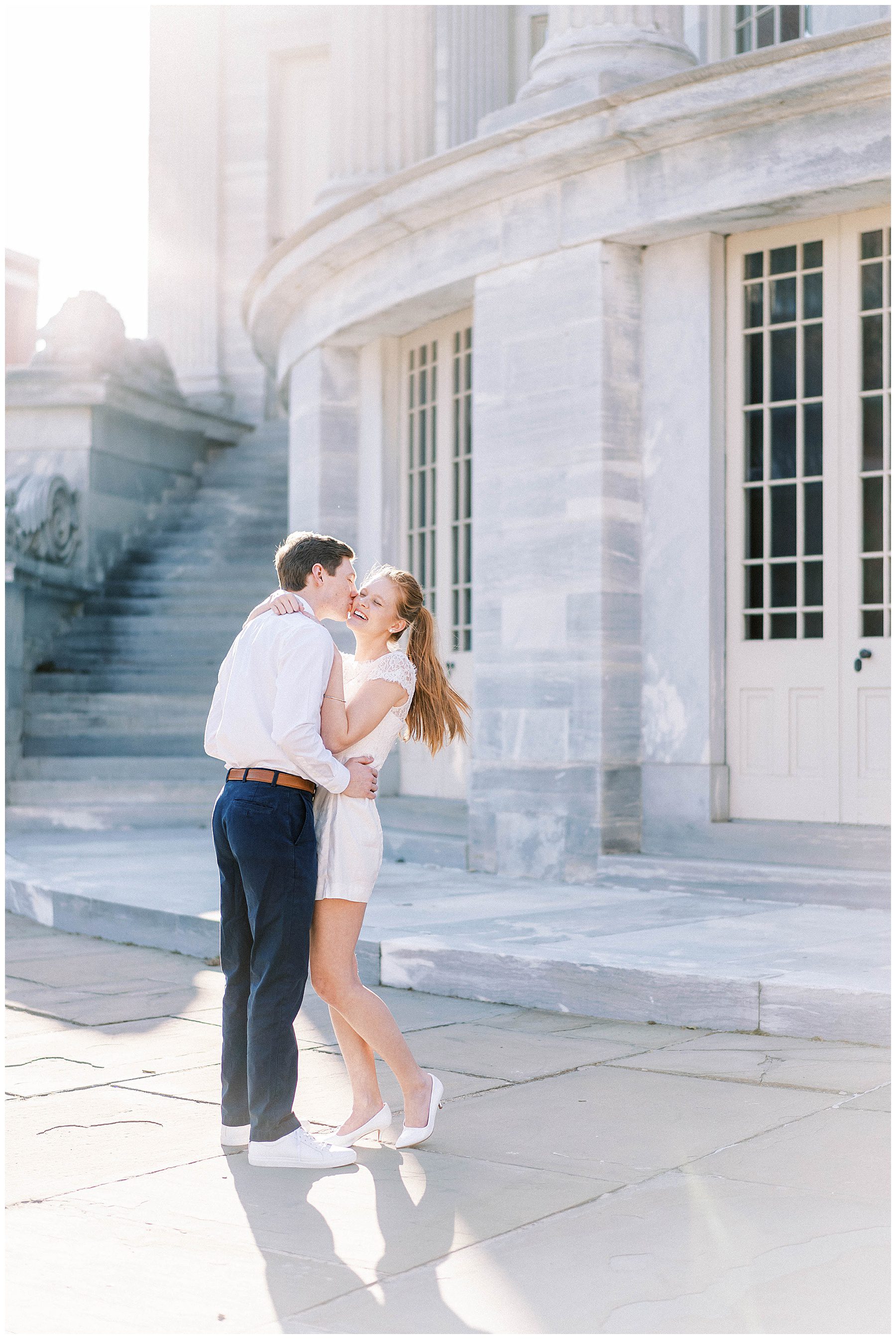 couple kiss during Old City Philadelphia Engagement Session