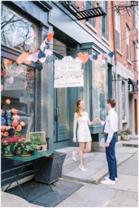 couple explore Old City Philadelphia during Engagement Session