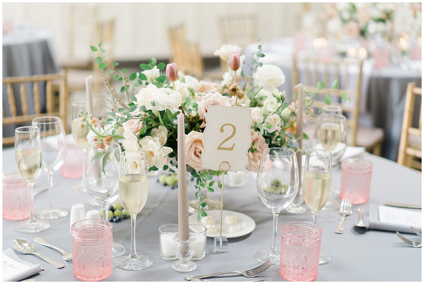 table setting at Ryland Inn Coach House Wedding reception