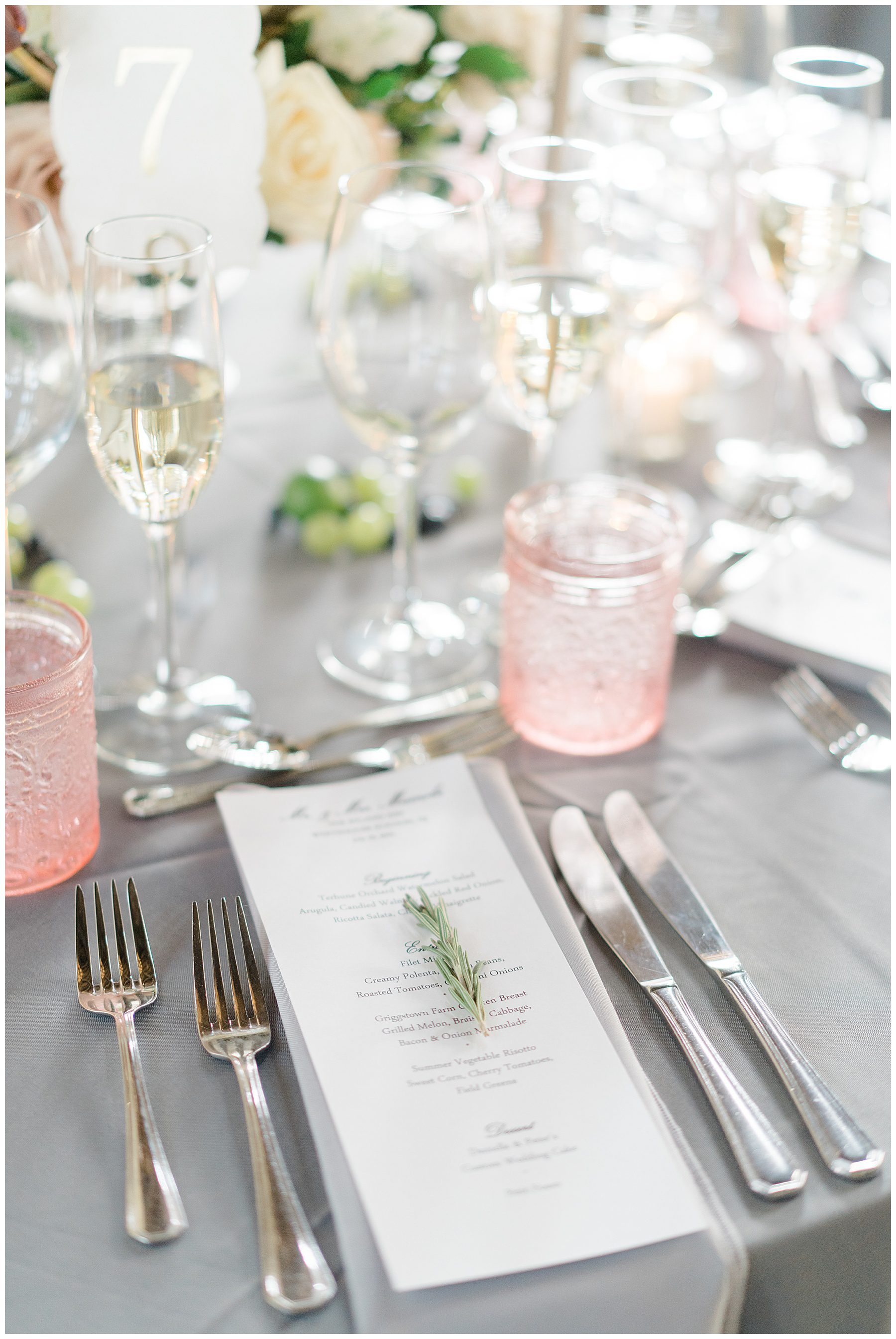 table setting at Ryland Inn Coach House Wedding