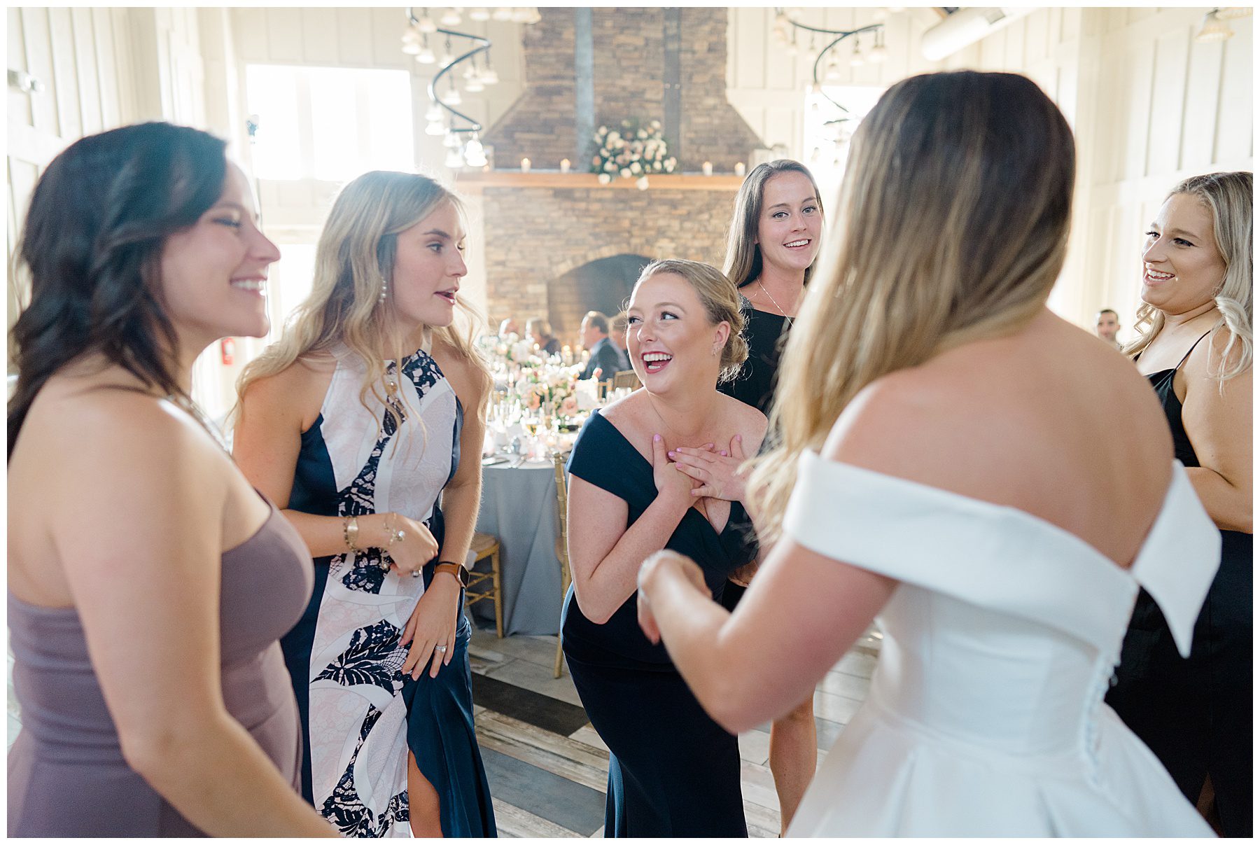 bride and guests dance