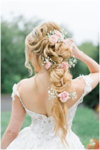 fairytale wedding hair style from Luxurious Ryland Inn Grand Ballroom Wedding
