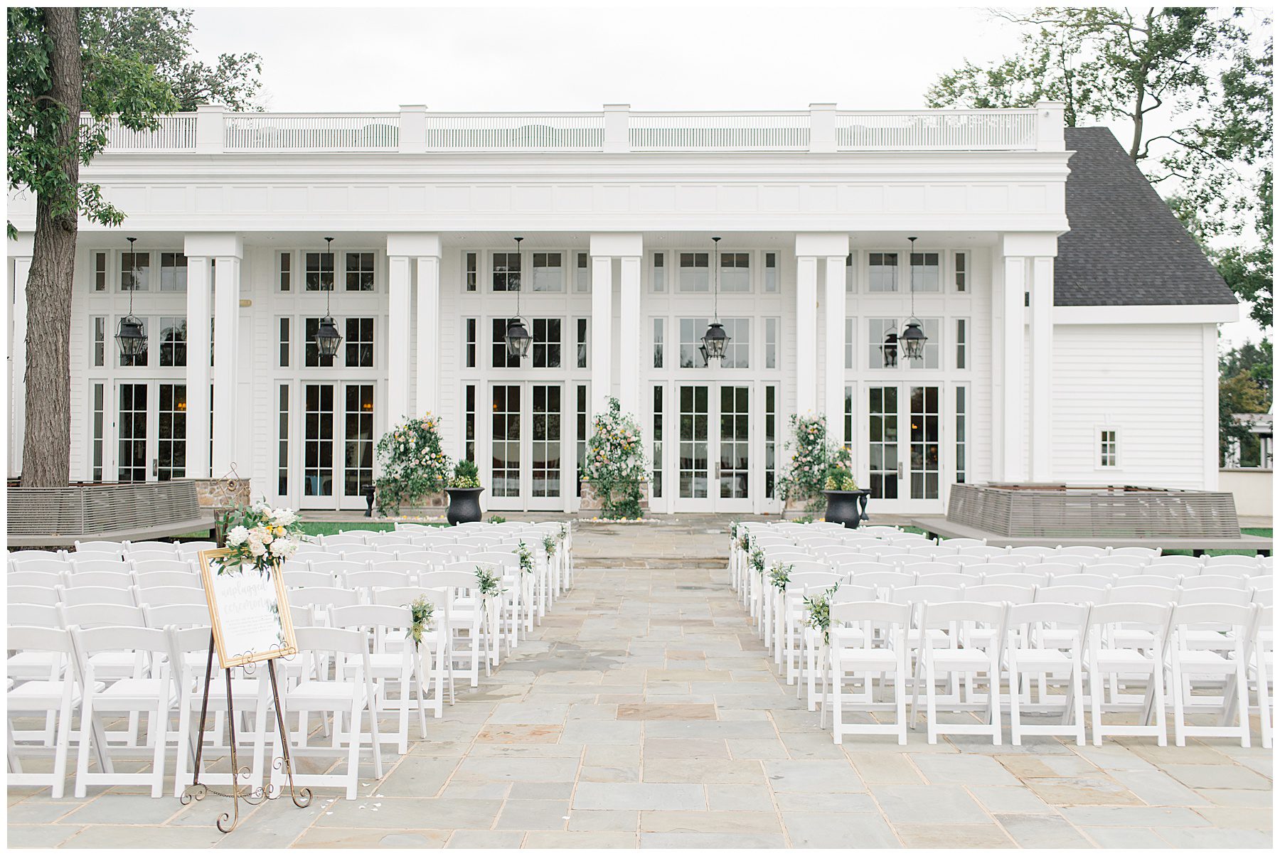 outdoor patio wedding ceremony at Luxurious Ryland Inn in NJ