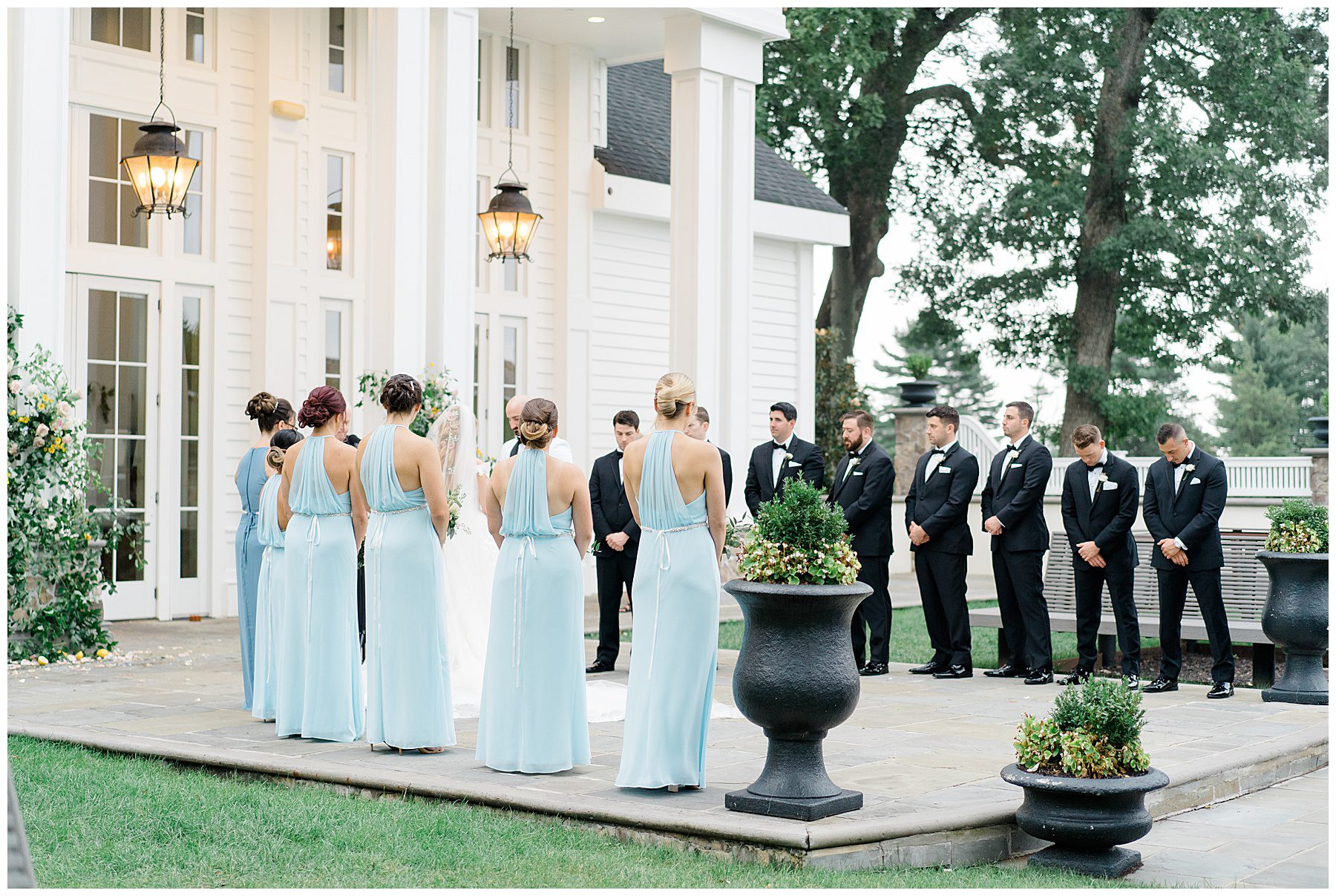bridesmaids in baby blue dresses