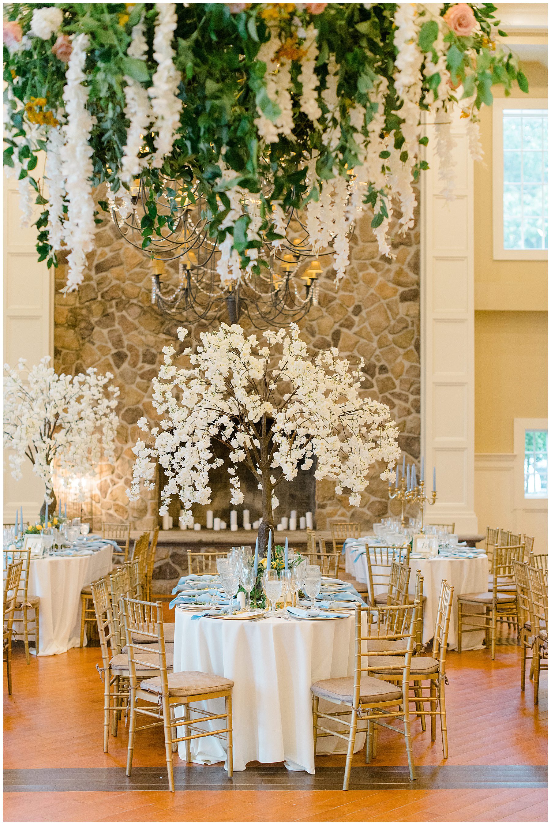 stunning floral displays inside Luxurious Ryland Inn Grand Ballroom Wedding