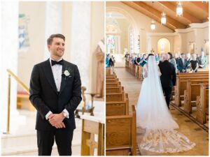 groom waits for his bride at altar in historic Bryn Athyn, PA
