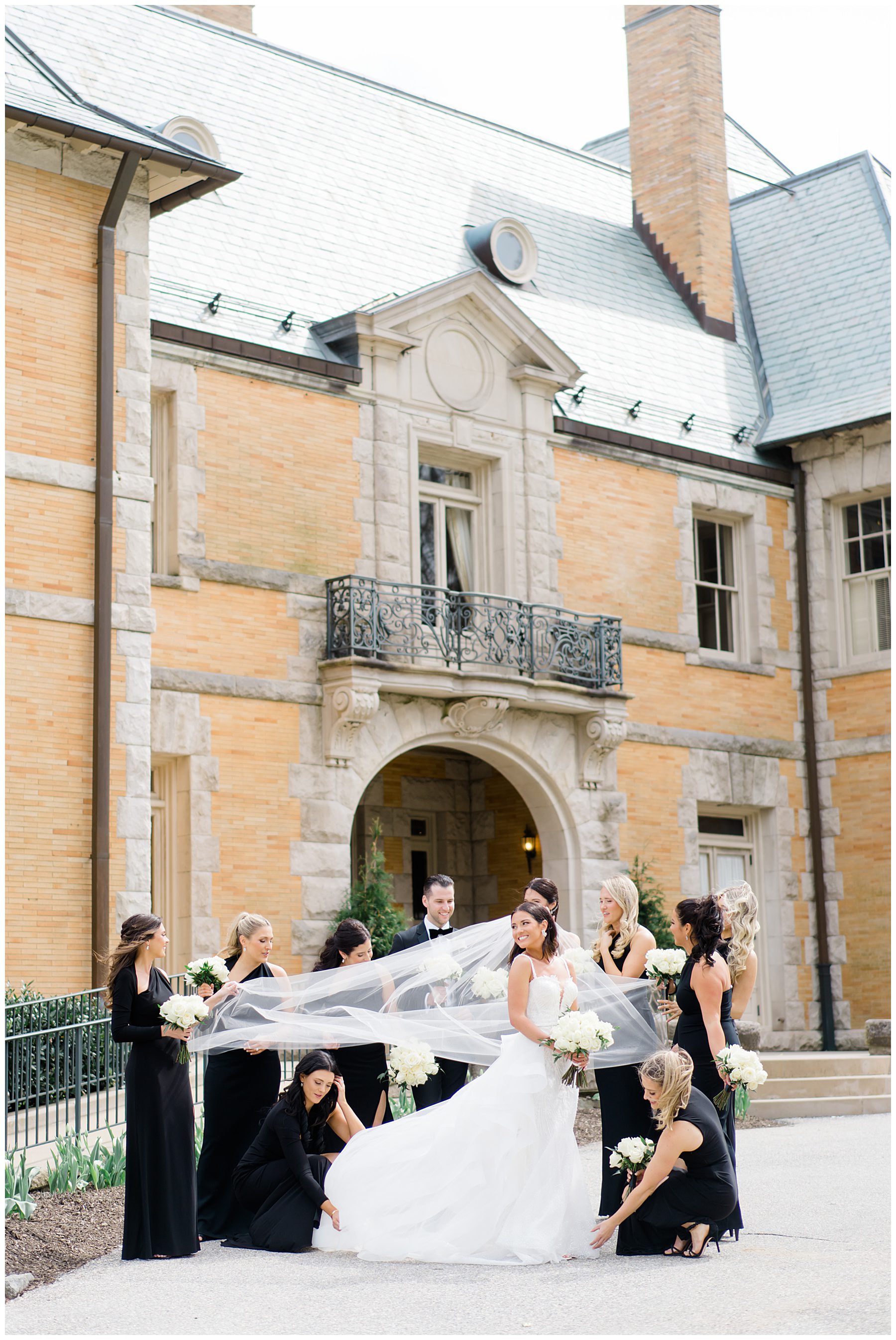 bridal party outside of Cairnwood Estate Wedding in Bryn Athyn, PA