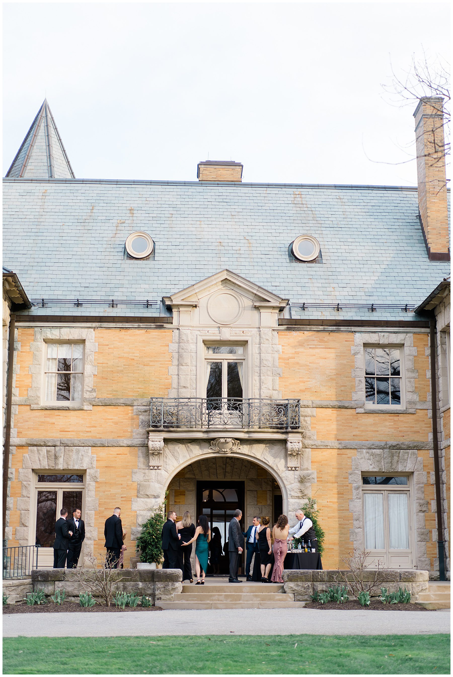 bridal party outside of Cairnwood Estate Wedding in Bryn Athyn, PA