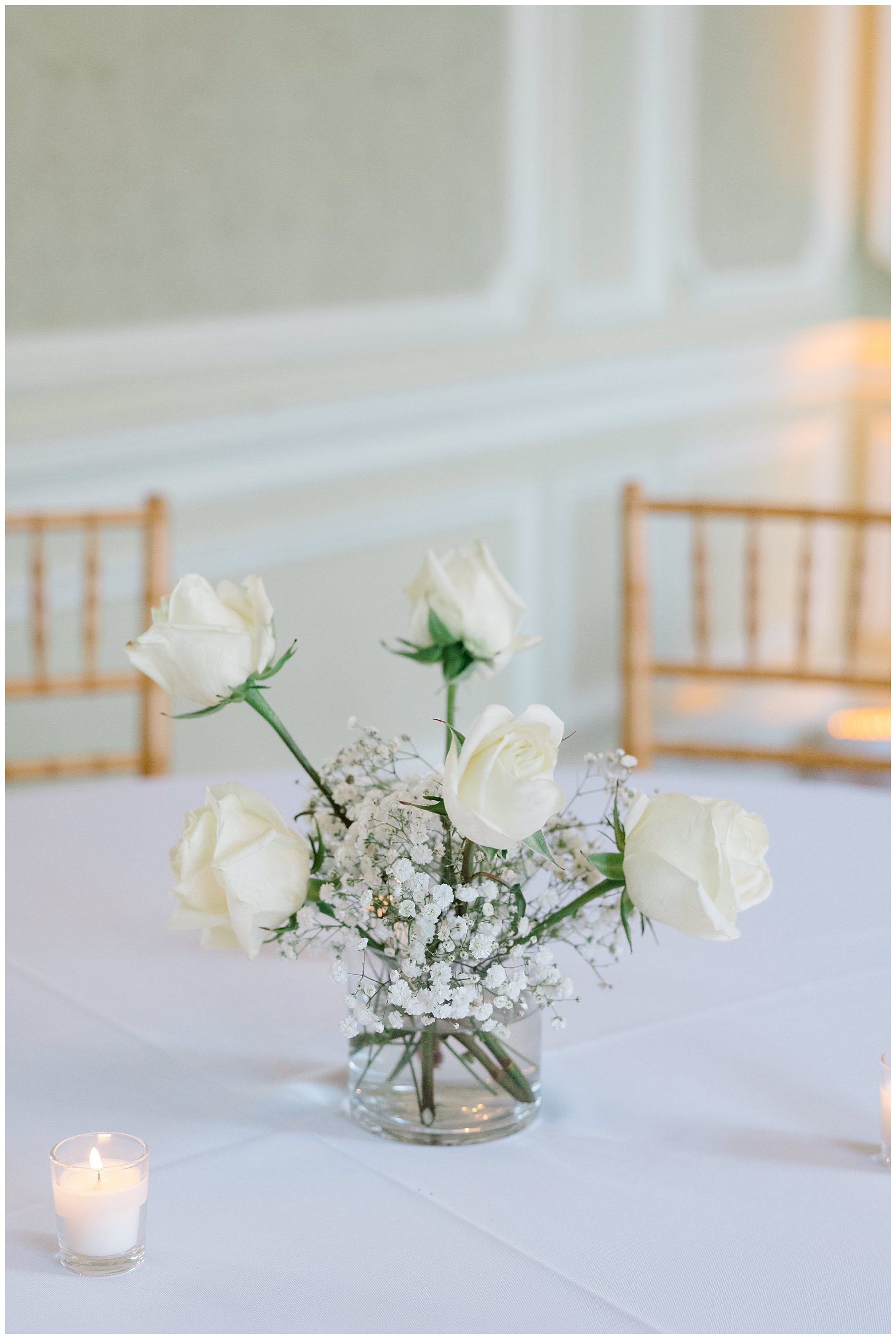 centerpieces at Timeless Cairnwood Estate Wedding reception in Bryn Athyn, PA