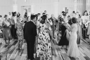 wedding guests celebrate newlyweds at Garden Inspired Ryland Inn Wedding