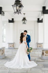 bride and groom share intimate moment during first look