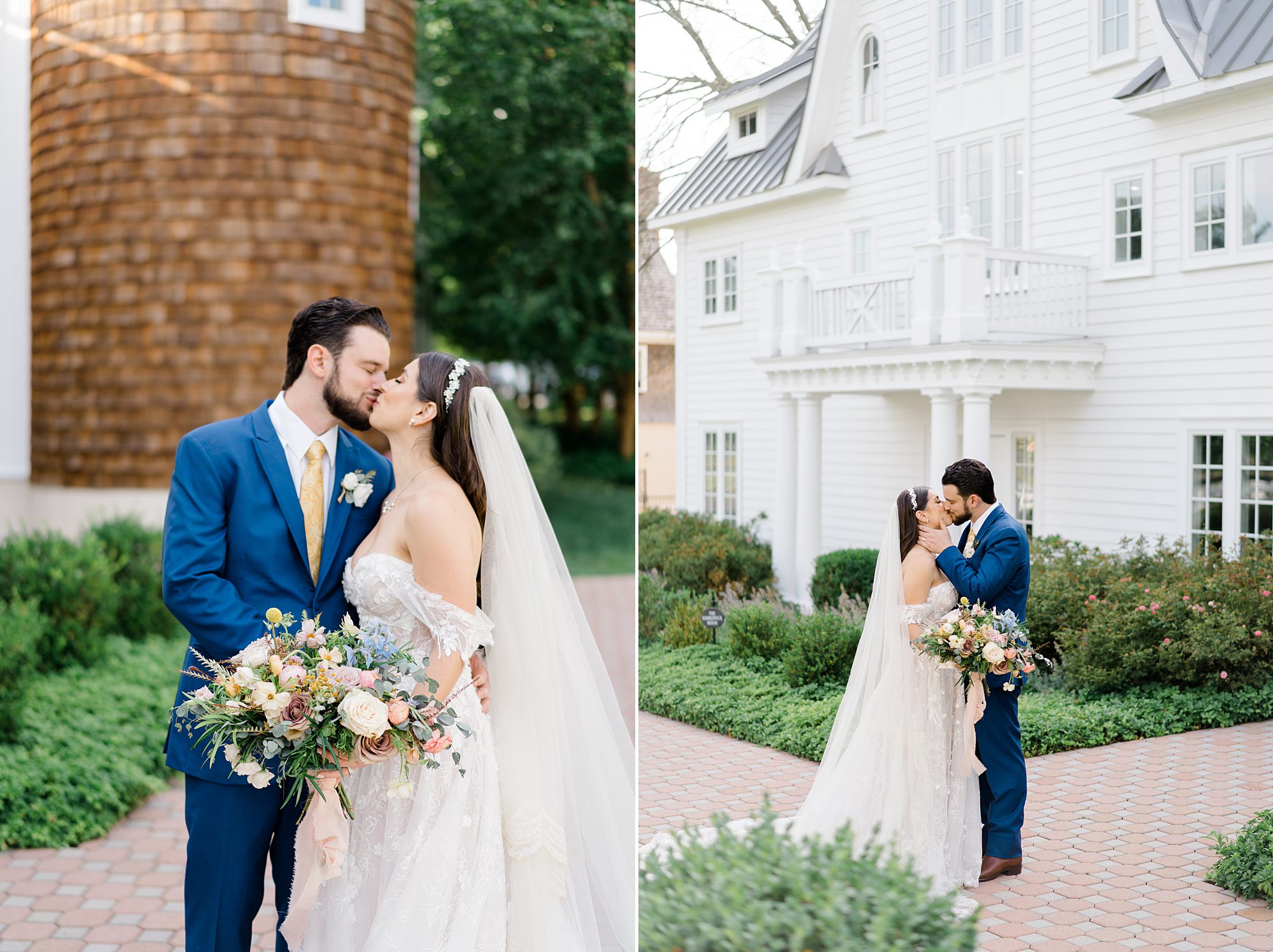 newlyweds kiss after garden inspired wedding ceremony
