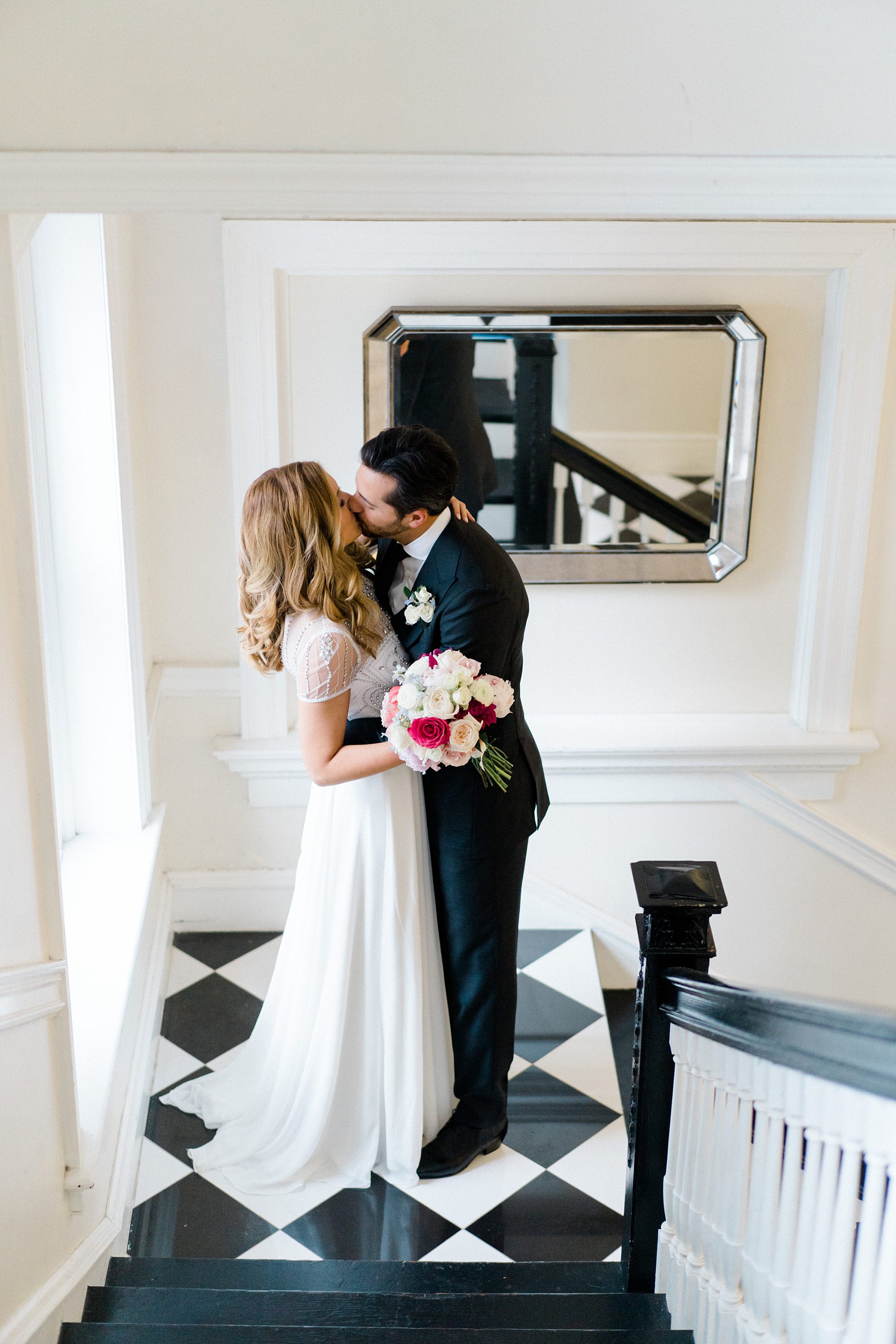 bride and groom kiss during their private moment together before Intimate Philadelphia Wedding