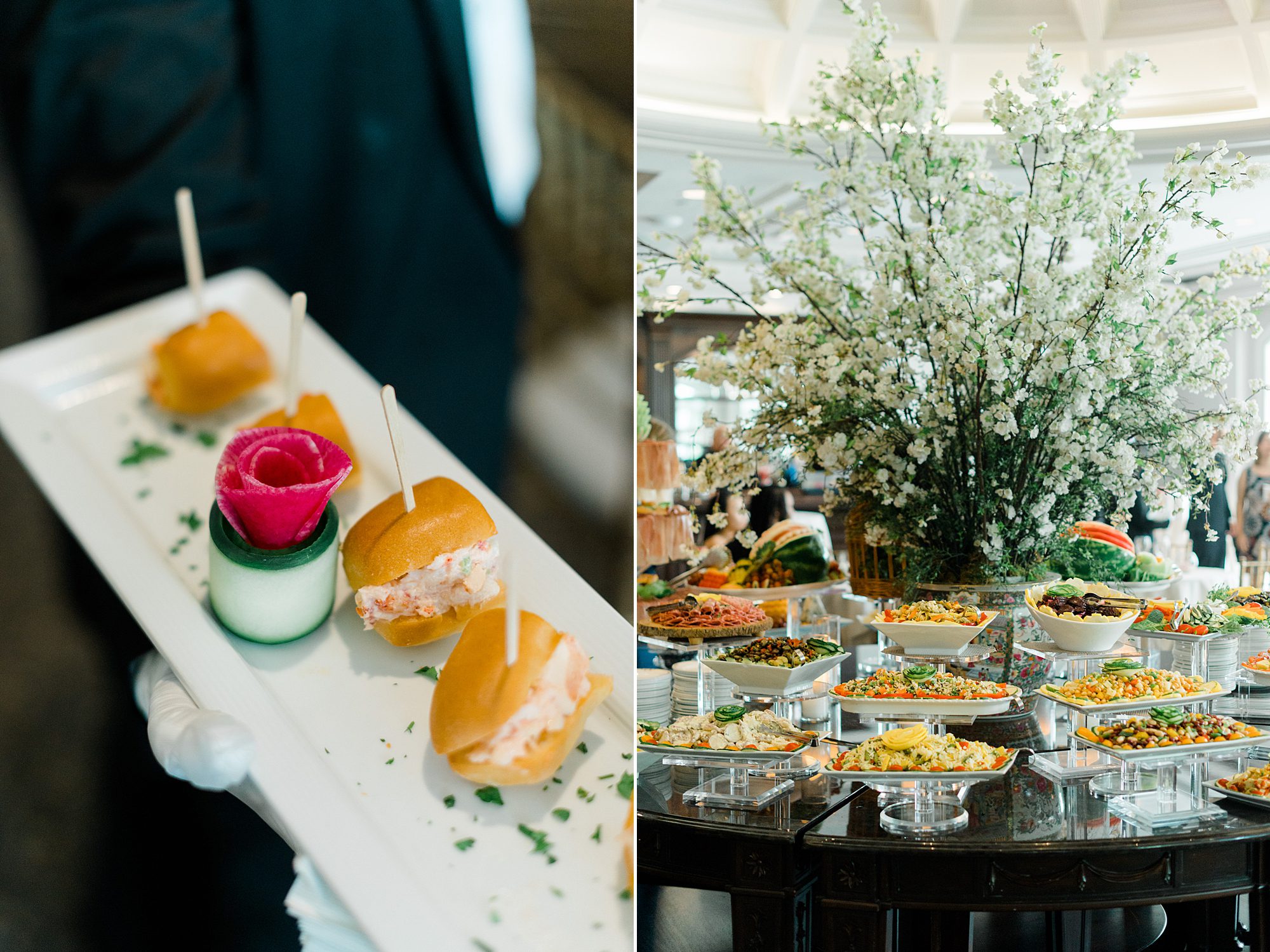 appetizers and food at wedding