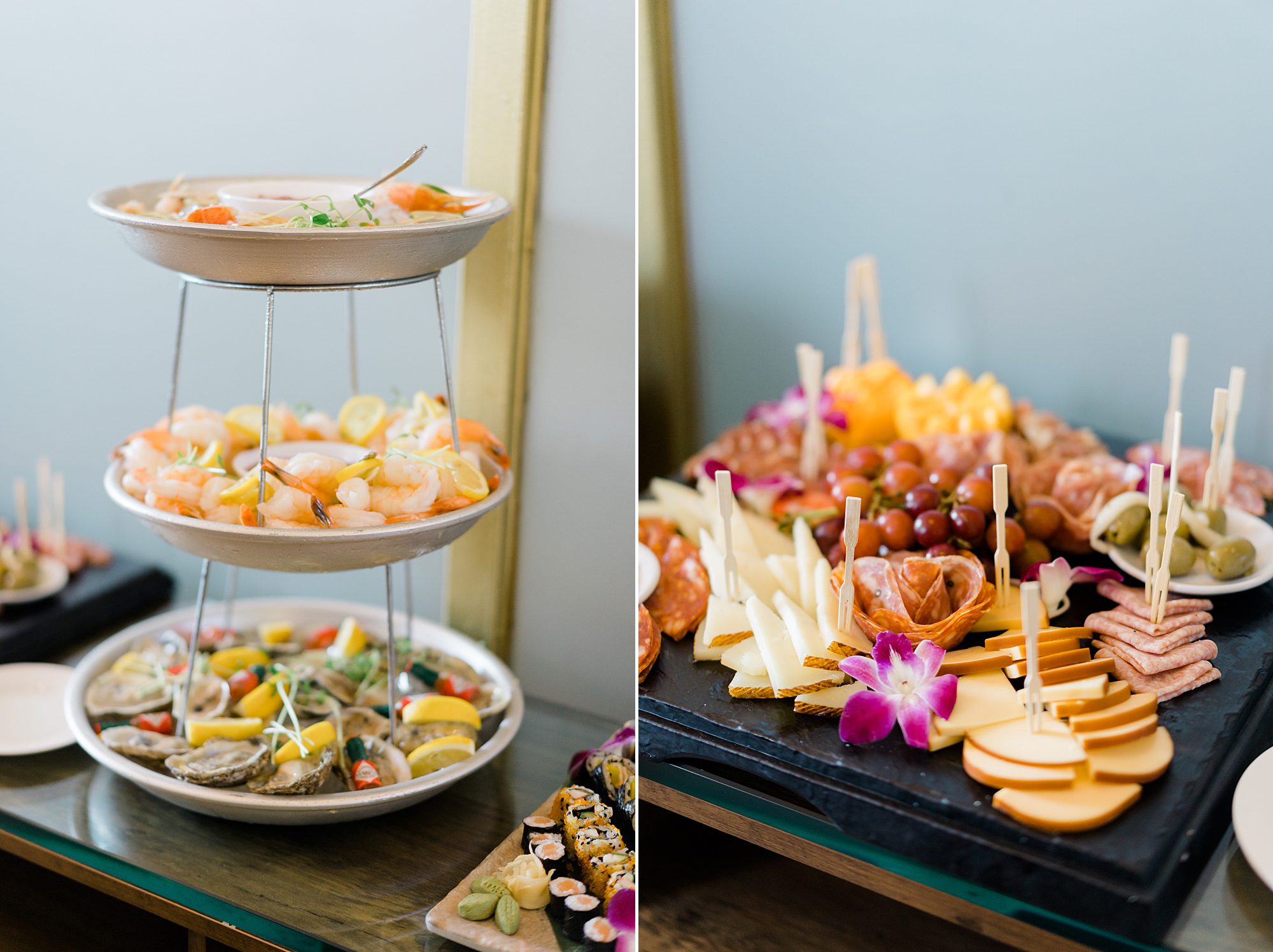 food and appetizers from Classic + Elegant Philadelphia Wedding at Water Works by Cescaphe