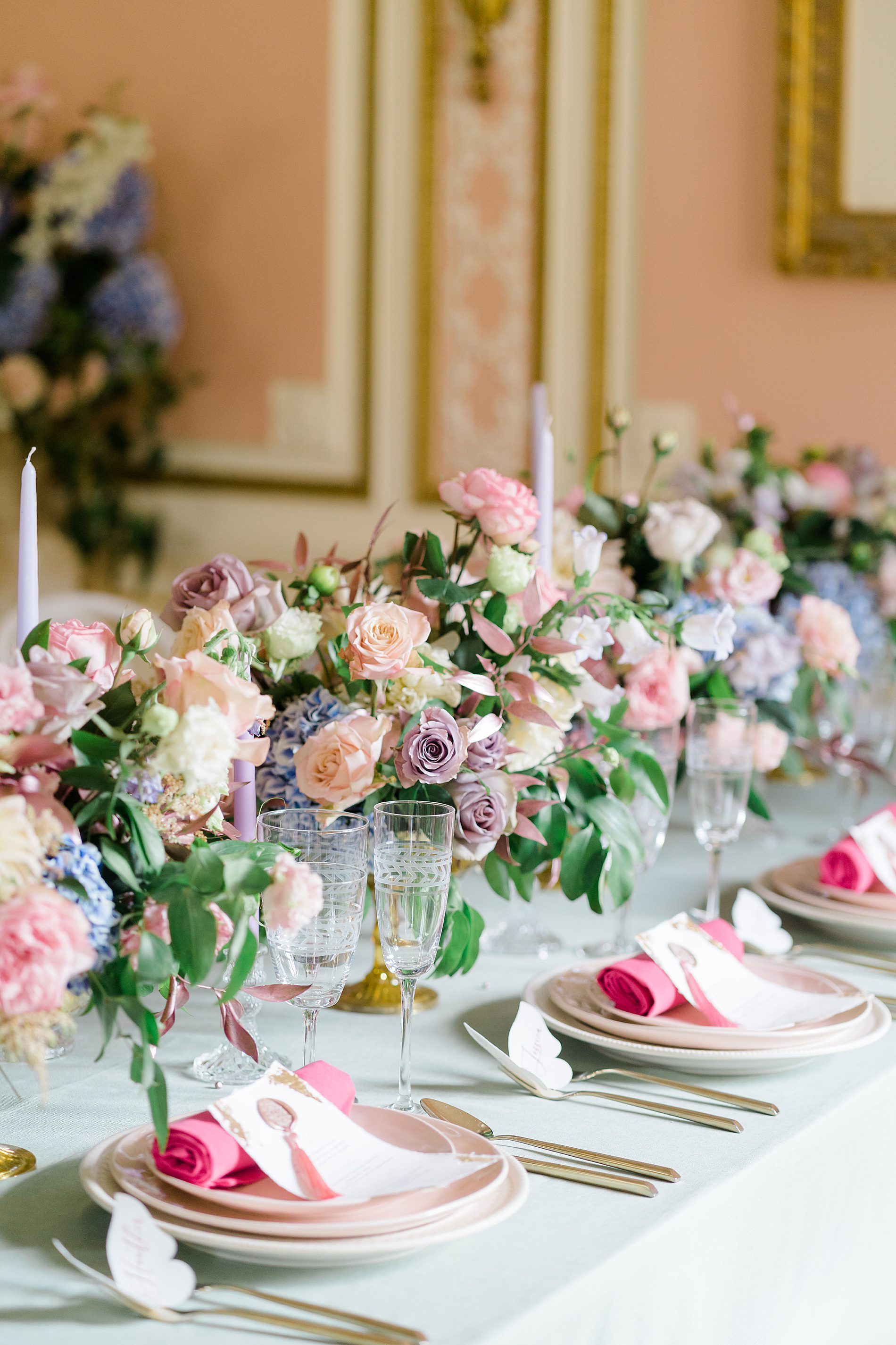 flower centerpieces during Enchanting Summer fairytale Wedding at Cairnwood Estate