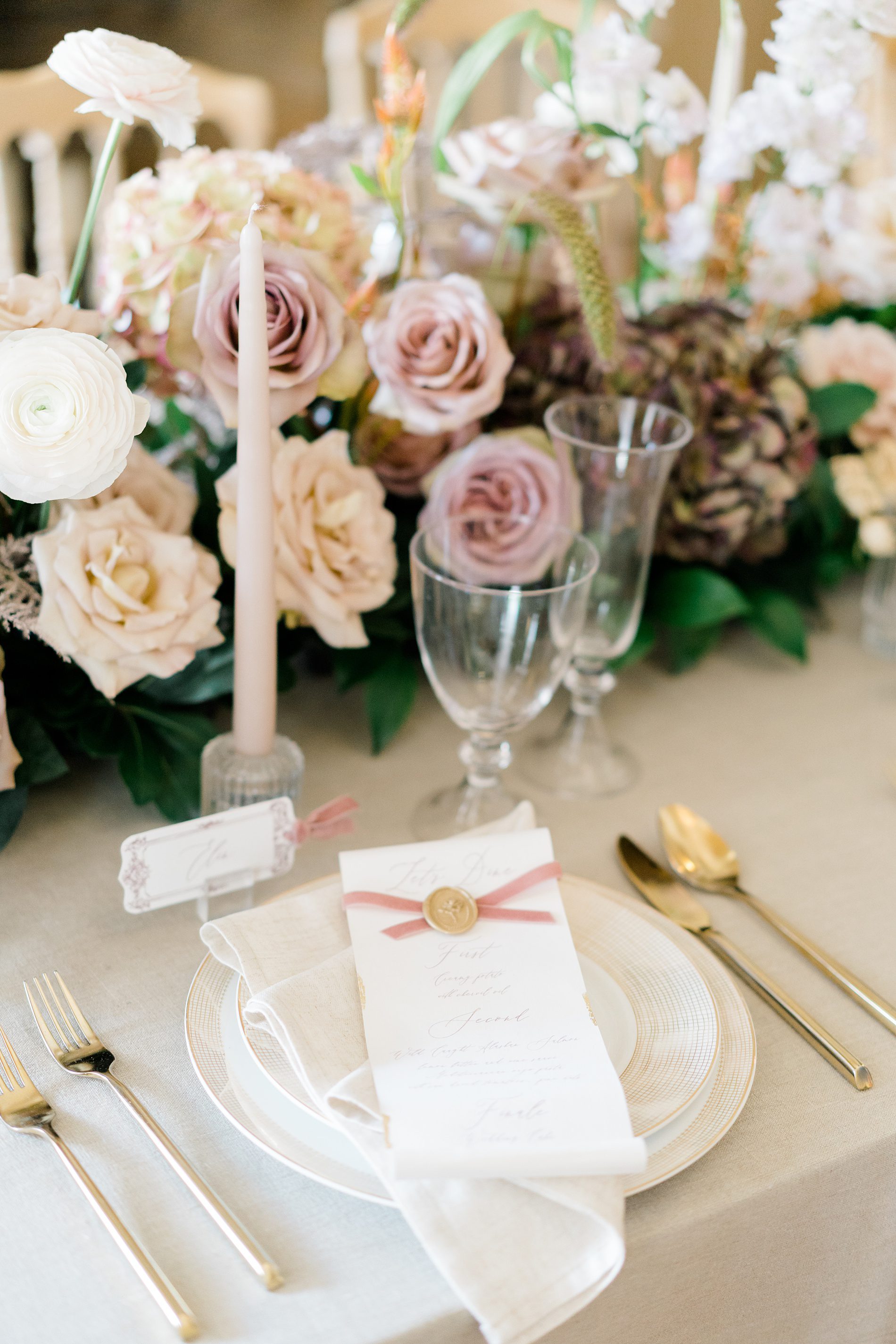 elegant table setting from Whimsical Garden Inspired Wedding at Cairnwood Estate