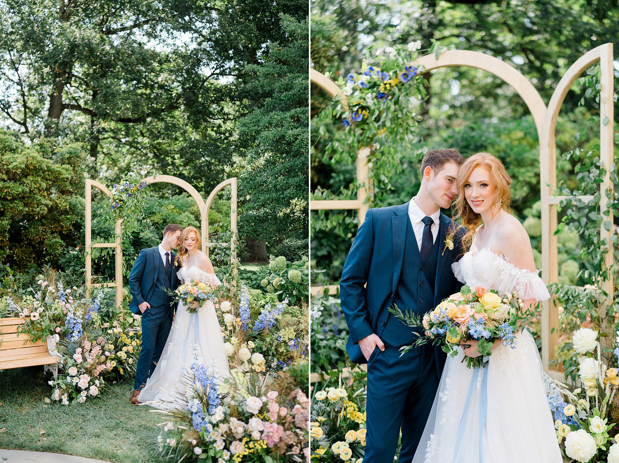 bride and groom in outdoor garden wedding at Cairnwood Estate