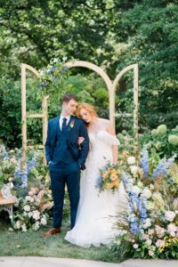 wedding portraits with blue and yellow portraits