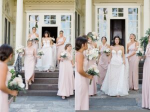 bride and bridesmaids outside of Glen Foerd on the Delaware