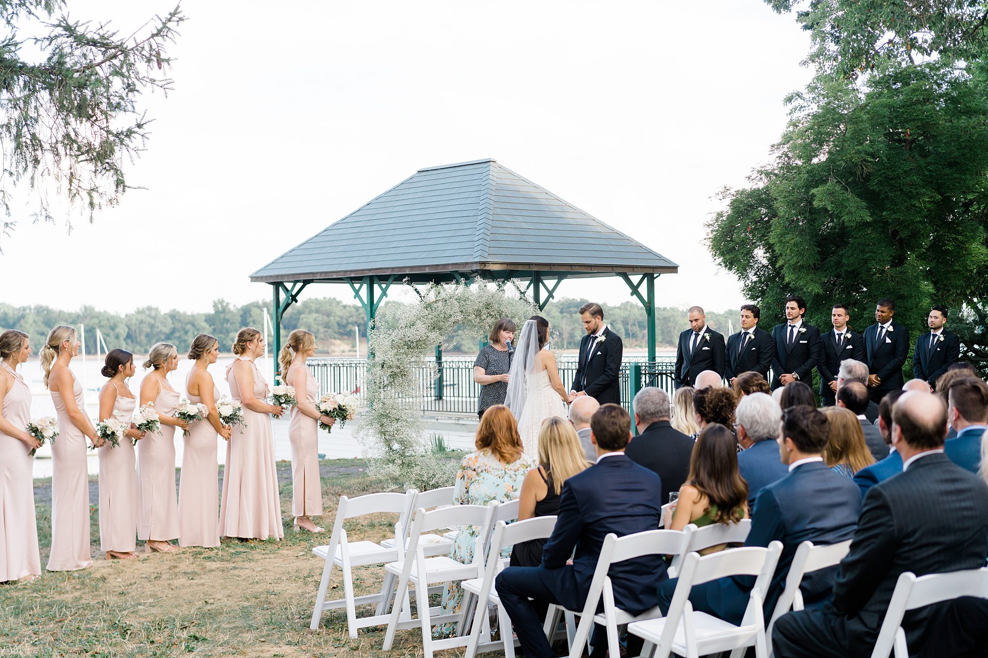 timeless waterfront wedding ceremony at Glen Foerd on the Delaware
