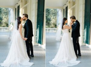 couple kiss during wedding portraits in Philadelphia