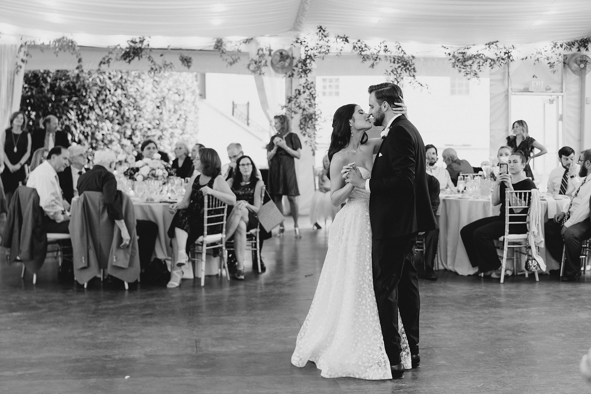 bride and groom share first dance together
