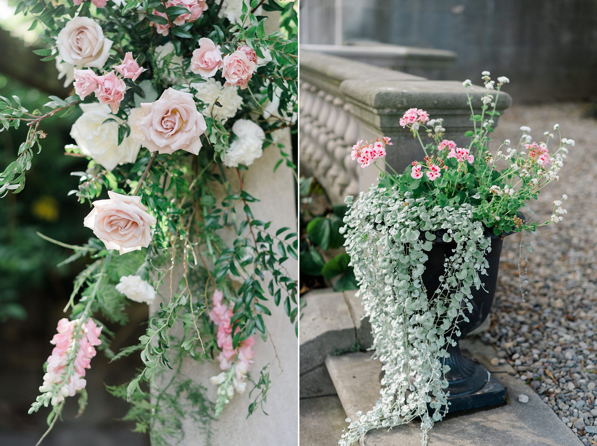 garden wedding flowers in pink and white