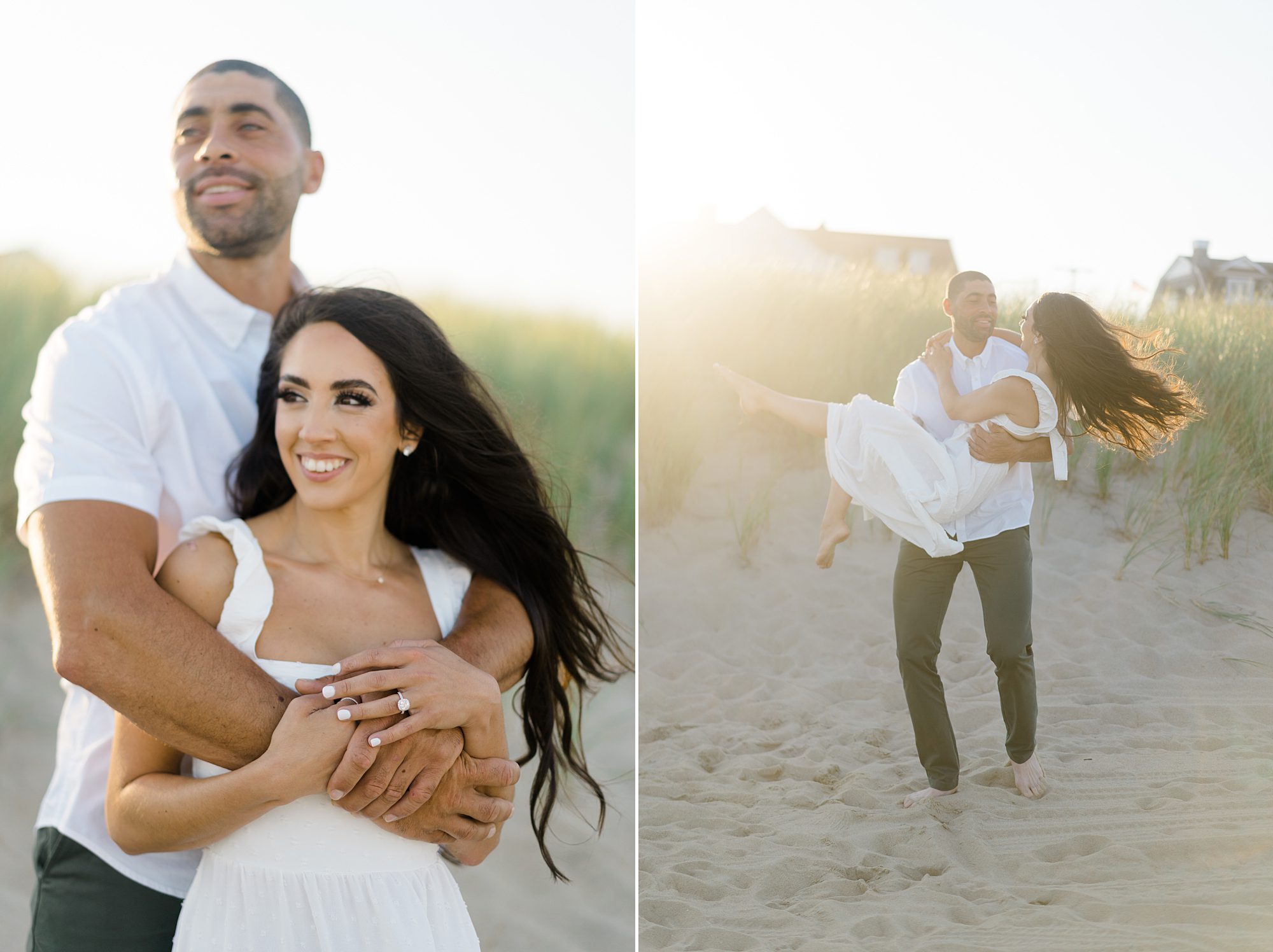 couple on the beach during engagement portraits
