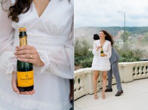 couple have champagne during Wilbur Mansion Engagement Session