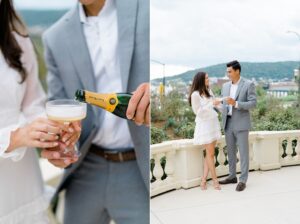 couple toast to their engagement at Wilbur Mansion in PA