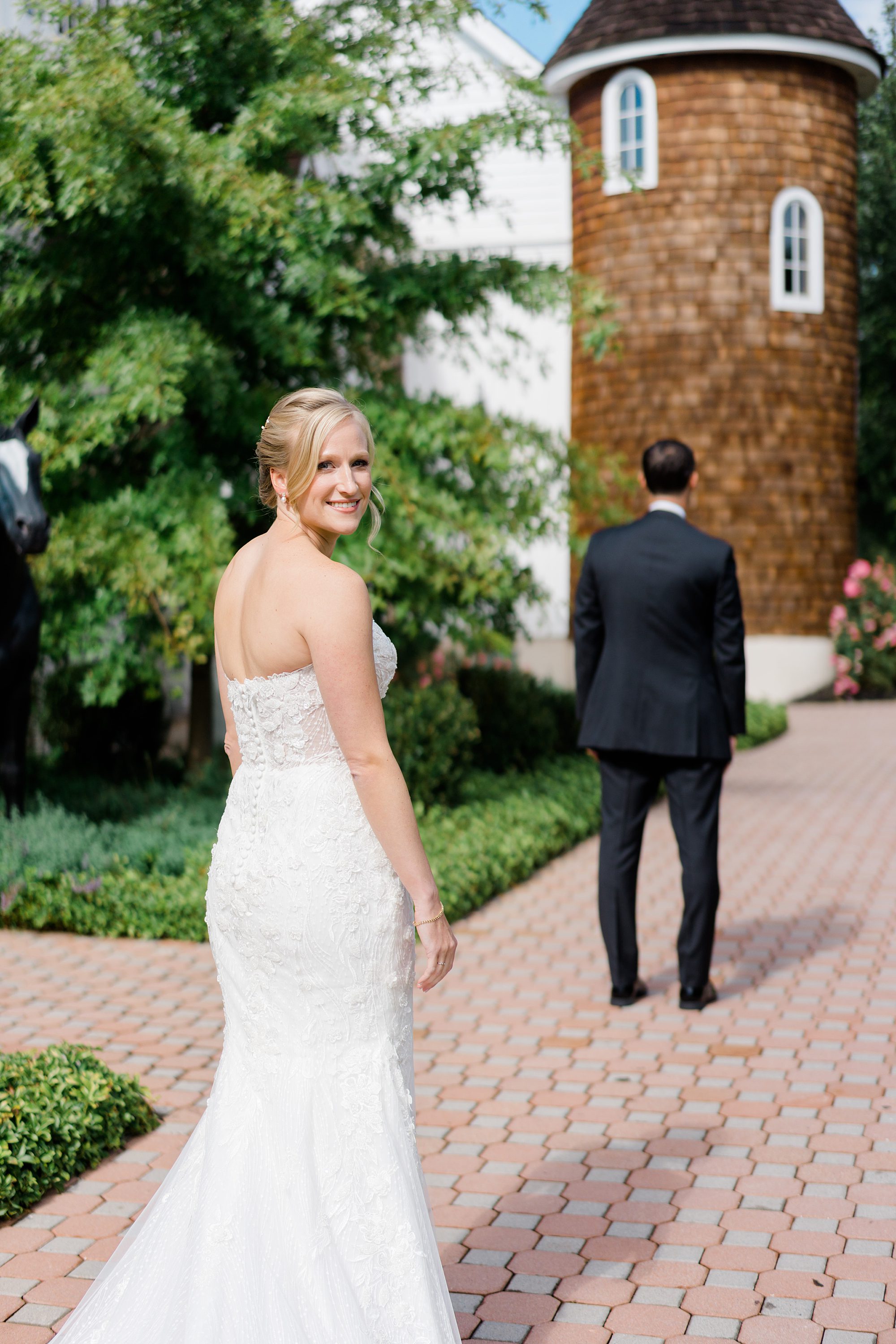bride walks up to groom for first look