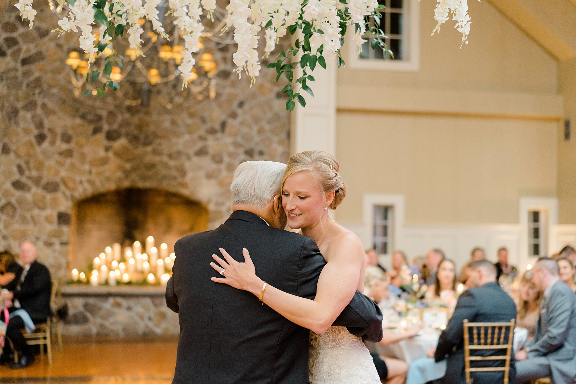 bride dances with father at Elegant Garden Inspired Wedding reception at The Ryland Inn