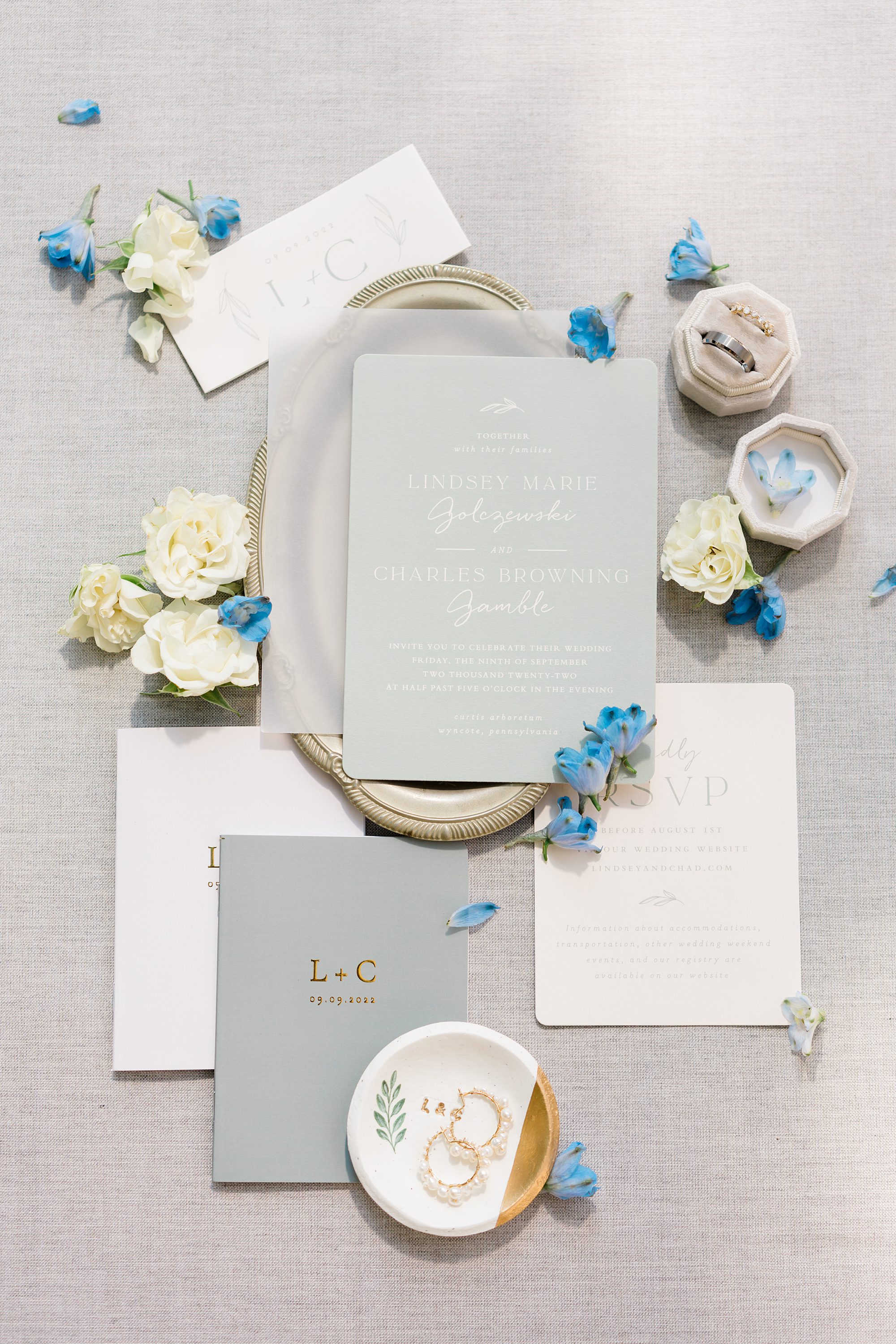 wedding invitations and details from Enchanting Curtis Arboretum Wedding