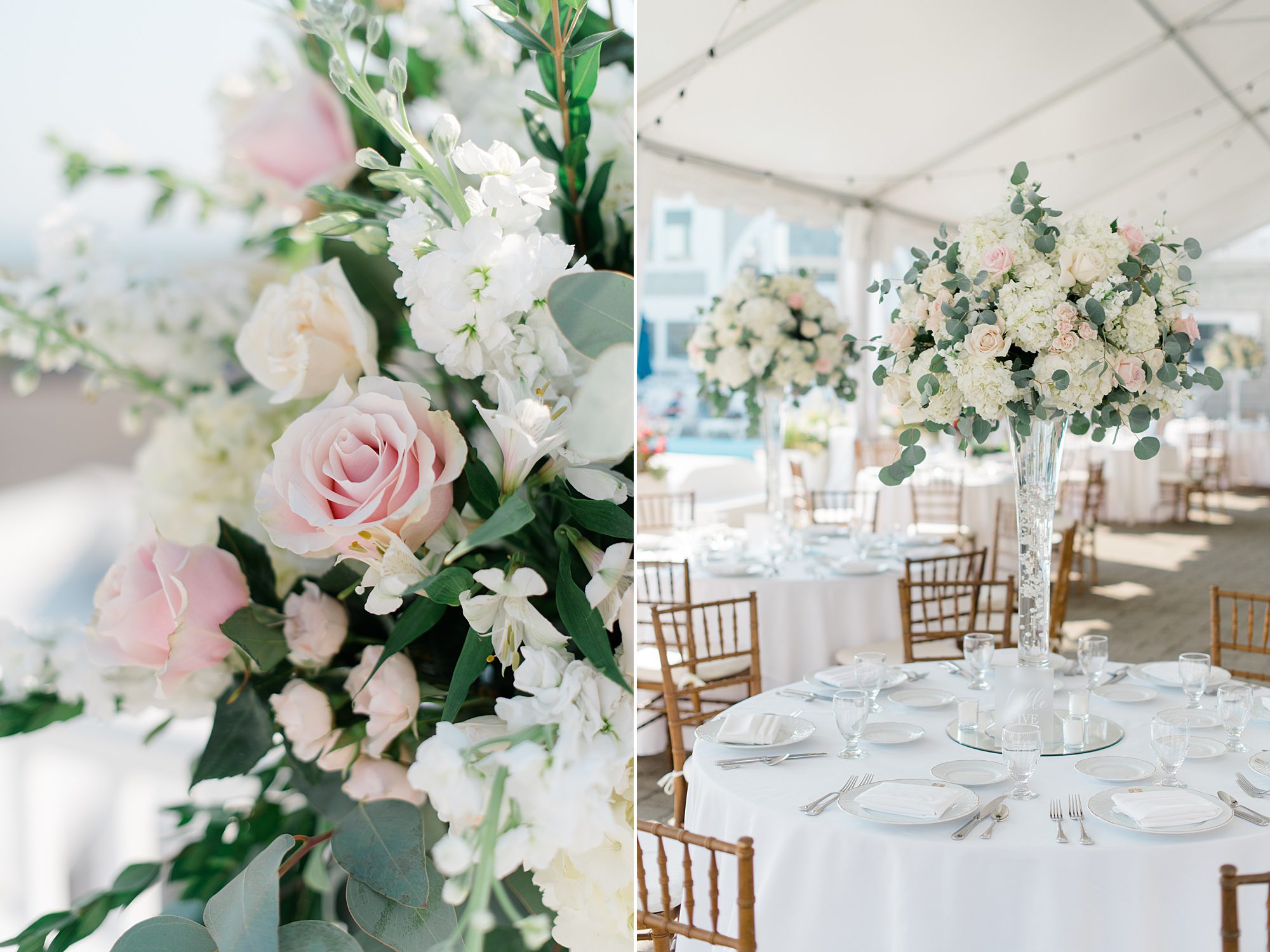 stunning flower centerpieces at Elegant Jersey Shore Wedding reception