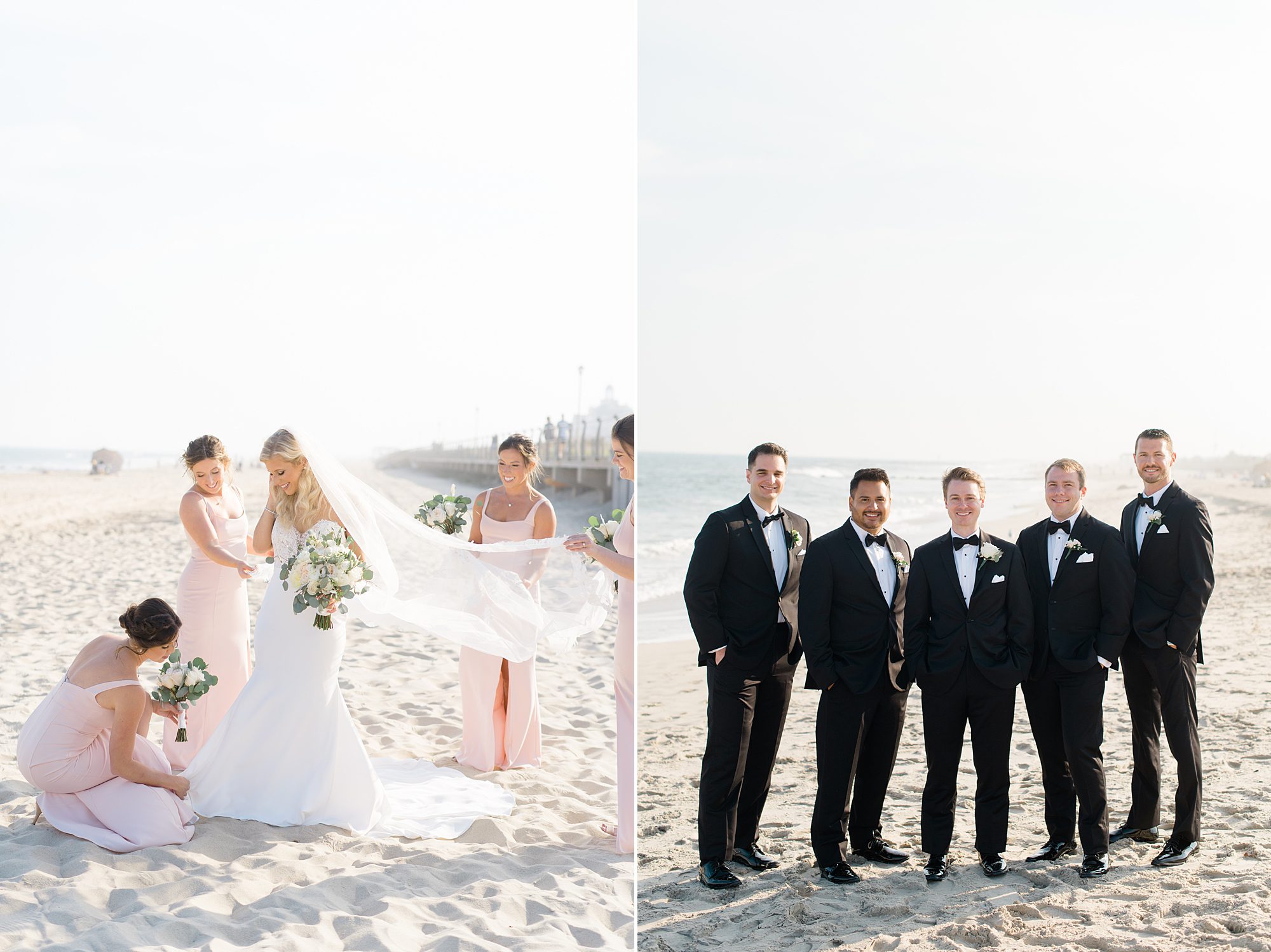 Bridesmaids and groomsmen portraits on the beach