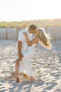 couple kiss during Romantic Jersey Shore Engagement