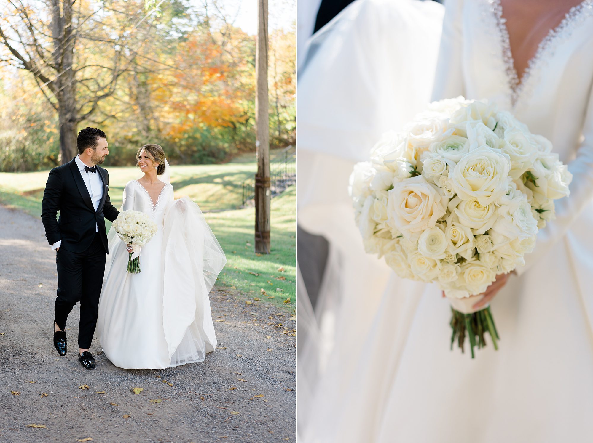 timeless wedding bouquet of white roses