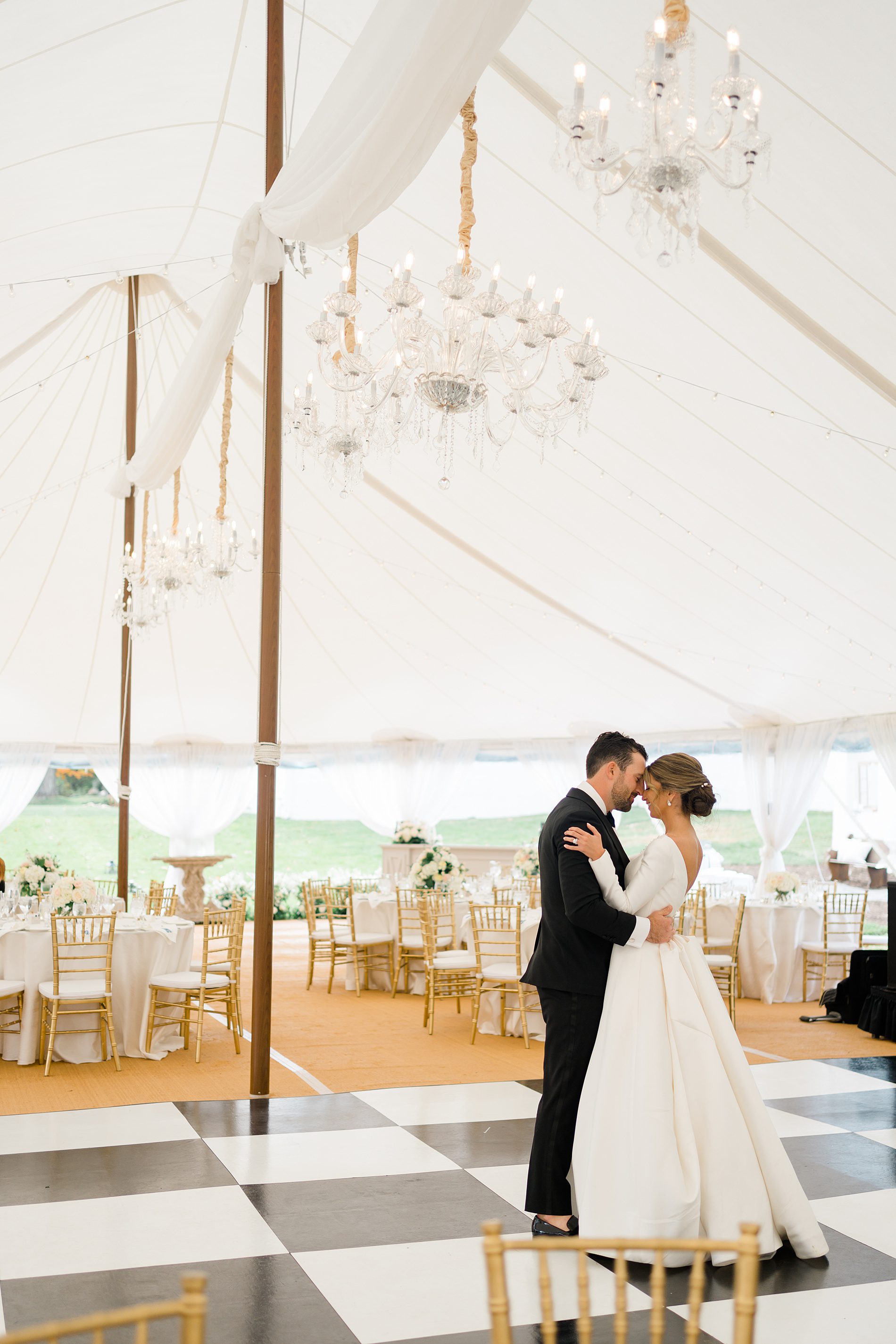 couple dance at tented wedding reception at Cross Gables Estate wedding