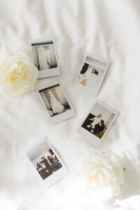 polaroids from bride getting ready before wedding day