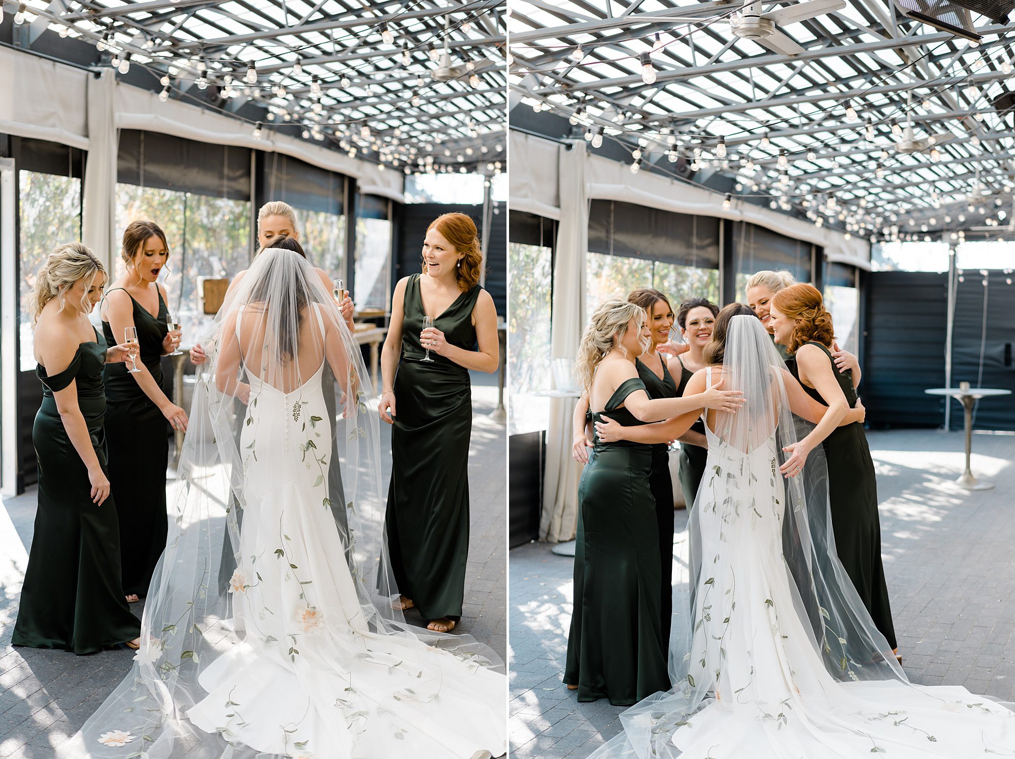 bridesmaids hug bride