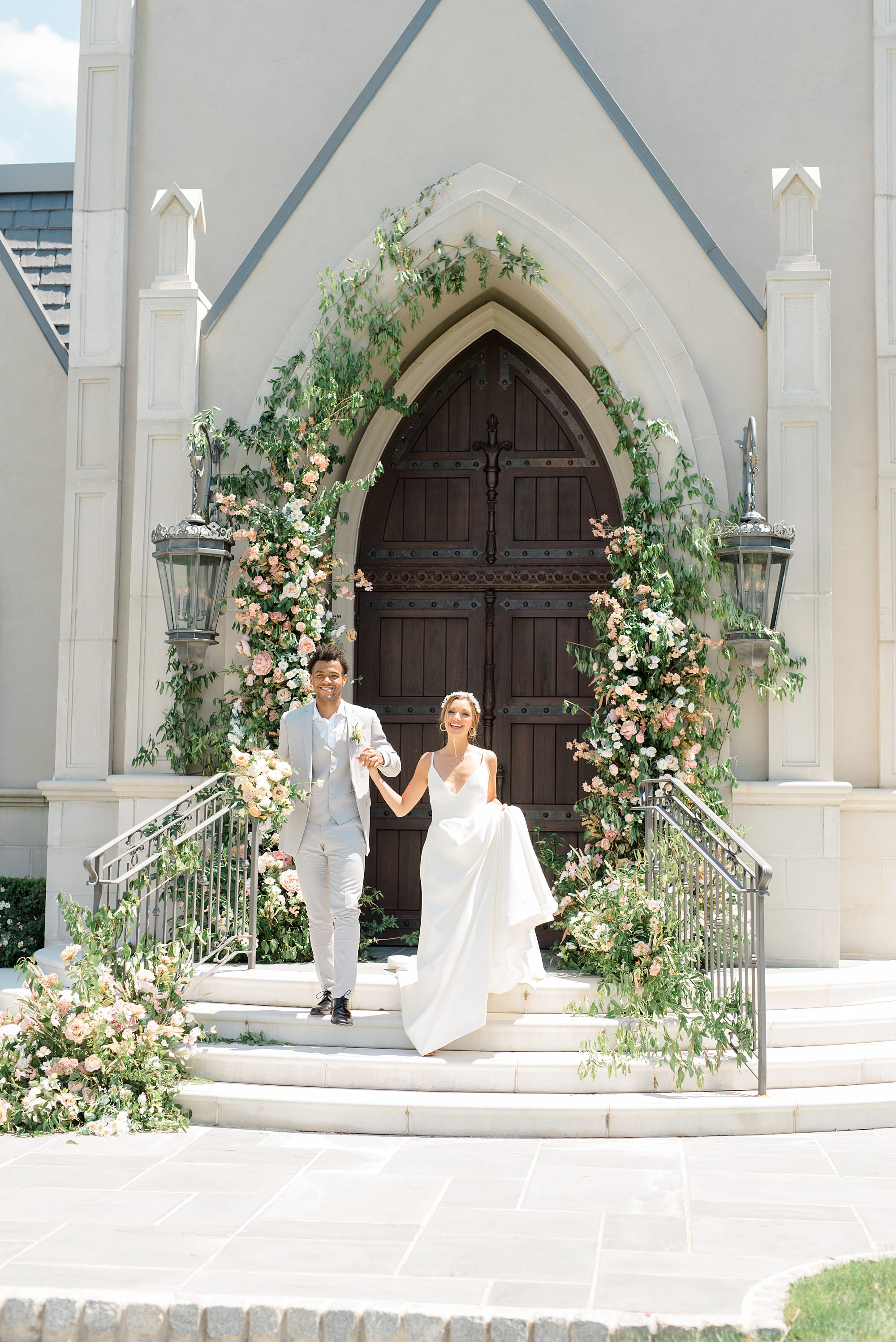 bride and groom exit Park Chateau, an elegant NJ wedding venue